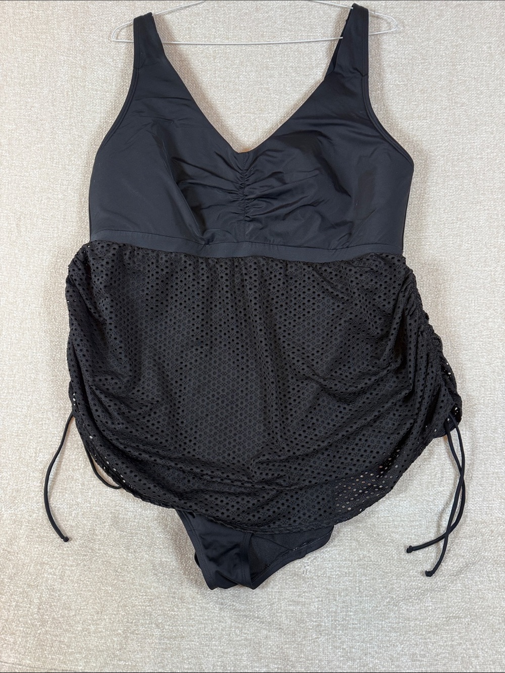Cacique Black Women’s V-Neck One-Piece Swimwear with Mesh Overlay